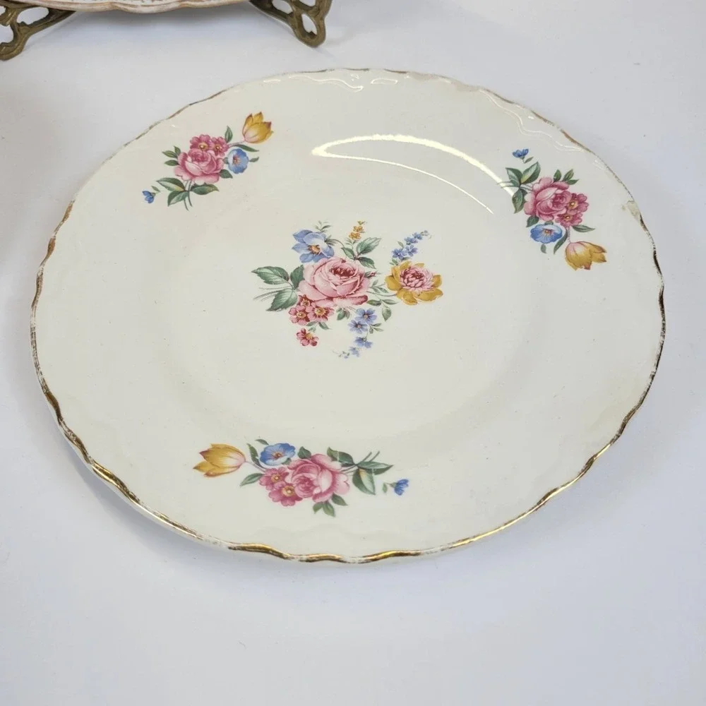 Vtg 4 Pc Mixed Lot Bavarian Porcelain Floral Gild Tea Cup Saucer Oval Dish Plate